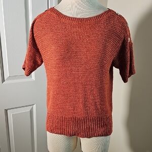 Wallis Burnt‎ Orange Crew Neck Sweater. Size 6. Buttons On Shoulders.